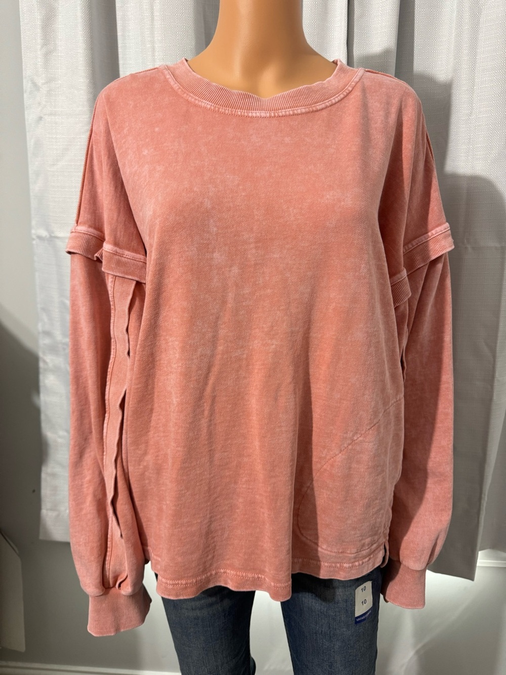 Cool Easel size L washed salmon pink long sleeve relaxed pullover shirt